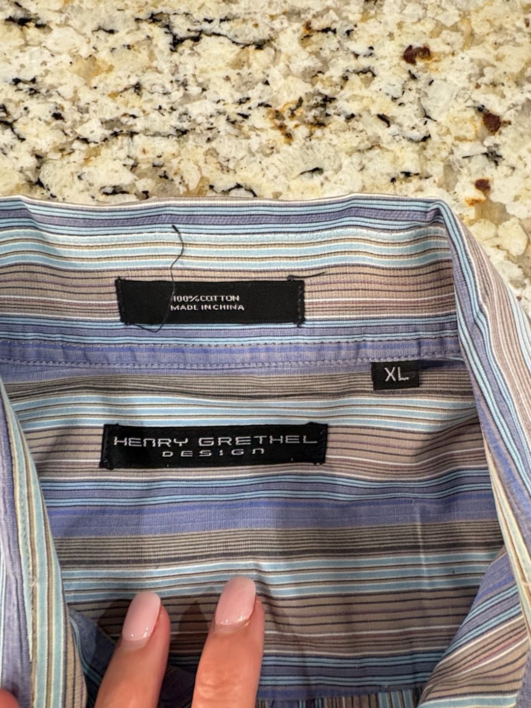 Henry Grethel Design Striped Button Down Shirt XL Blue Brown Cotton 3