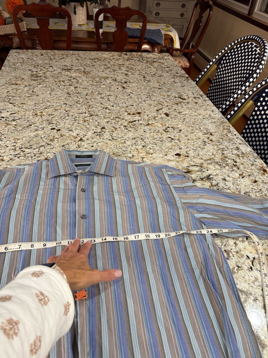 Henry Grethel Design Striped Button Down Shirt XL Blue Brown Cotton 4