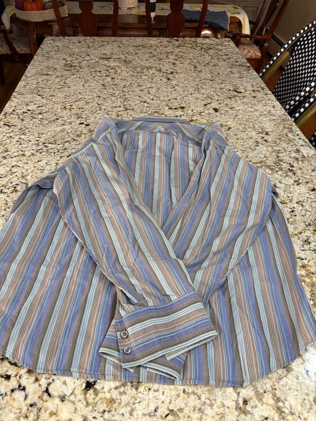 Henry Grethel Design Striped Button Down Shirt XL Blue Brown Cotton 7