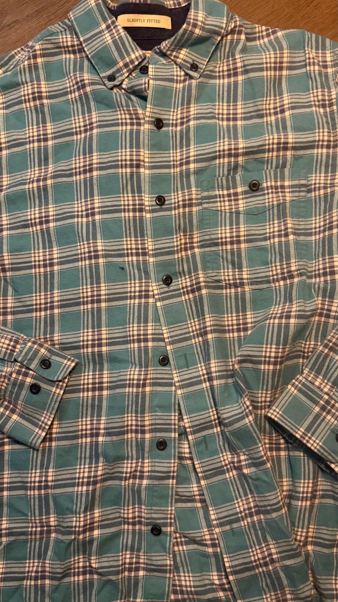 L.L. Bean Plaid Flannel Shirt S-Reg Blue Teal Cotton Long Sleeve 2