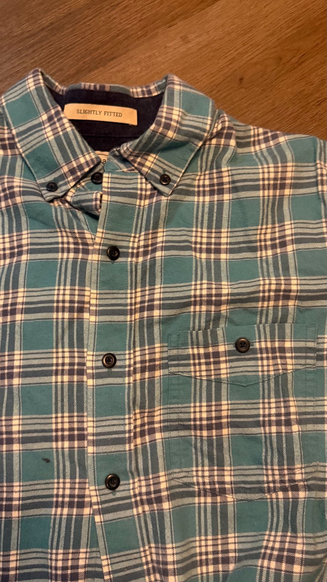 L.L. Bean Plaid Flannel Shirt S-Reg Blue Teal Cotton Long Sleeve 3