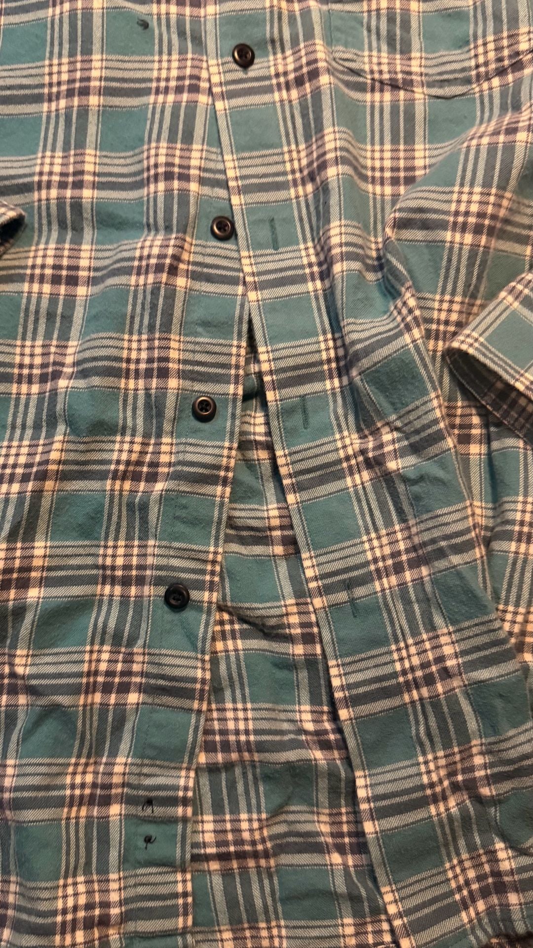 L.L. Bean Plaid Flannel Shirt S-Reg Blue Teal Cotton Long Sleeve 6