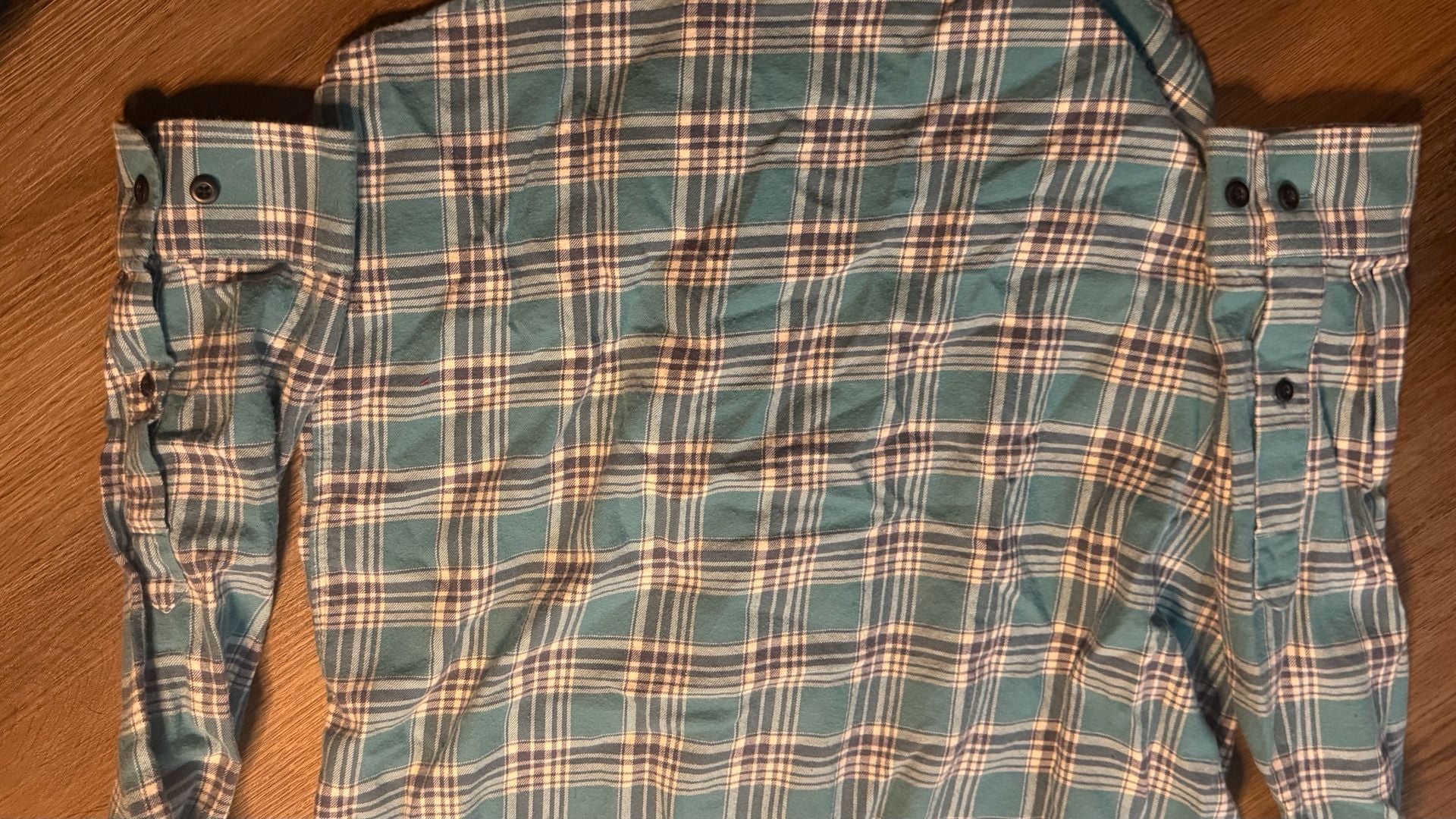 L.L. Bean Plaid Flannel Shirt S-Reg Blue Teal Cotton Long Sleeve 8