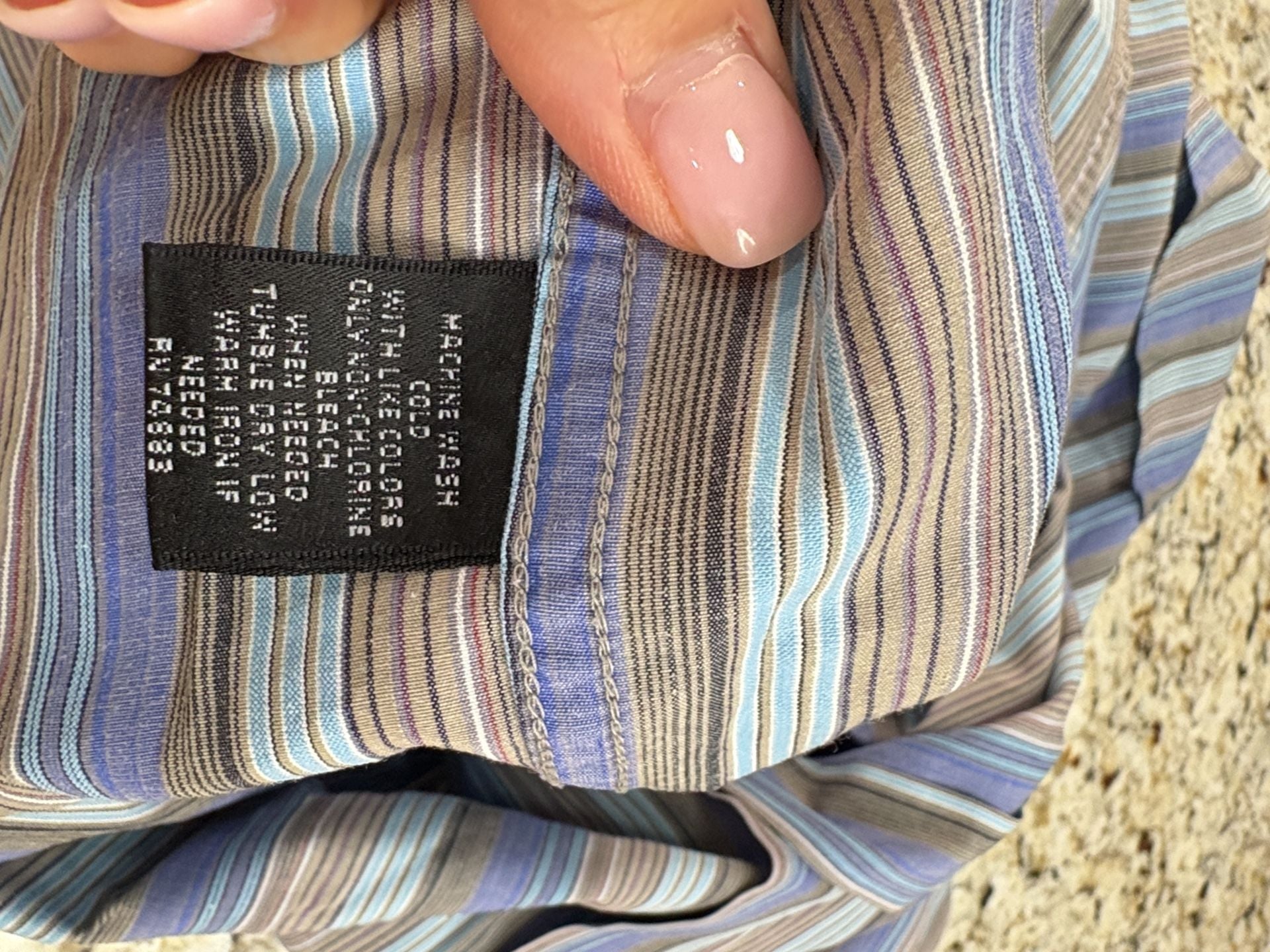 Henry Grethel Design Striped Button Down Shirt XL Blue Brown Cotton 8