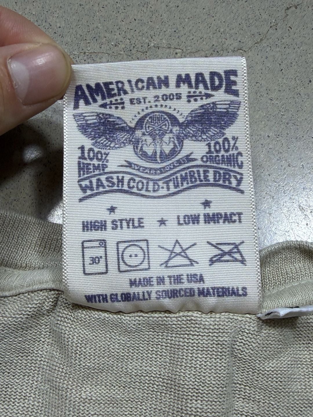 American Made T-Shirt Size S Beige Hemp Organic 5
