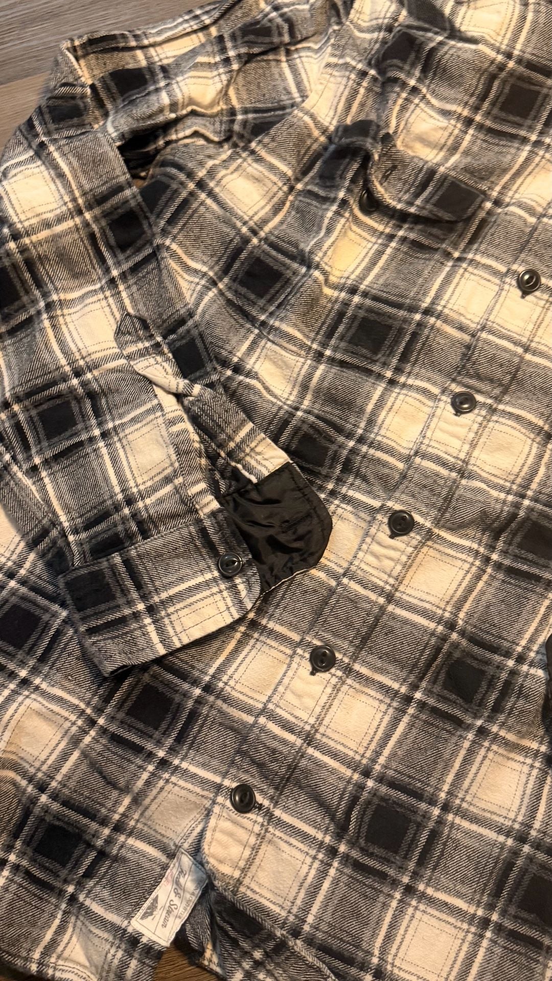 Field & Stream Plaid Flannel Shirt Size M Black White Cotton Lined 3