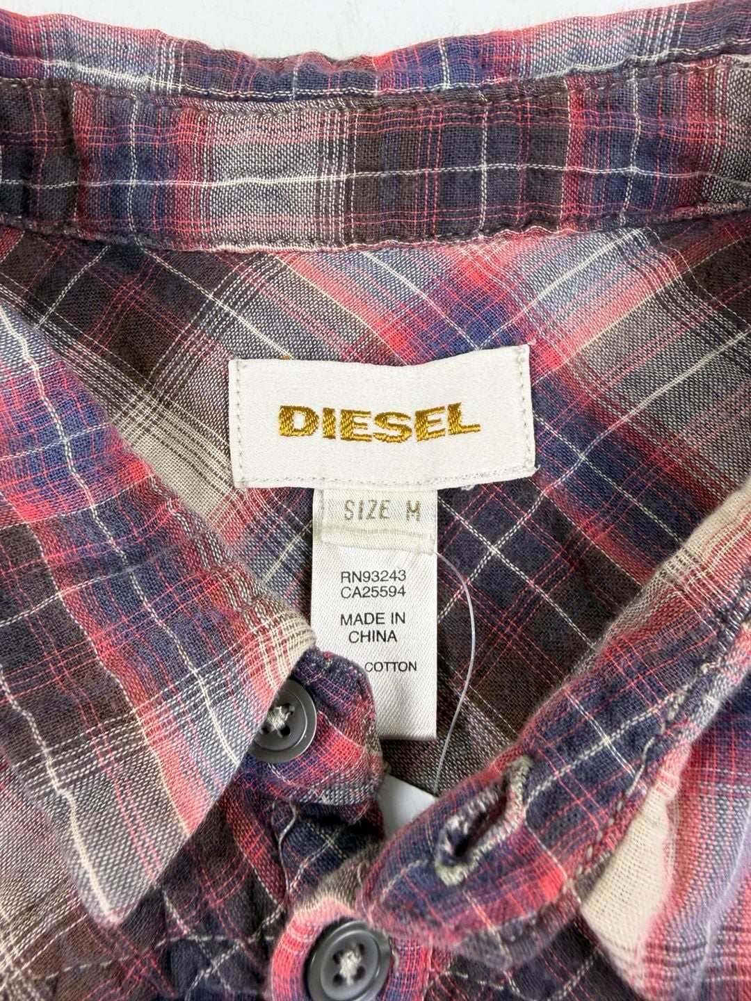 Diesel Plaid Button Down Long Sleeve Shirt Red Blue Cotton Size M (OF) 3
