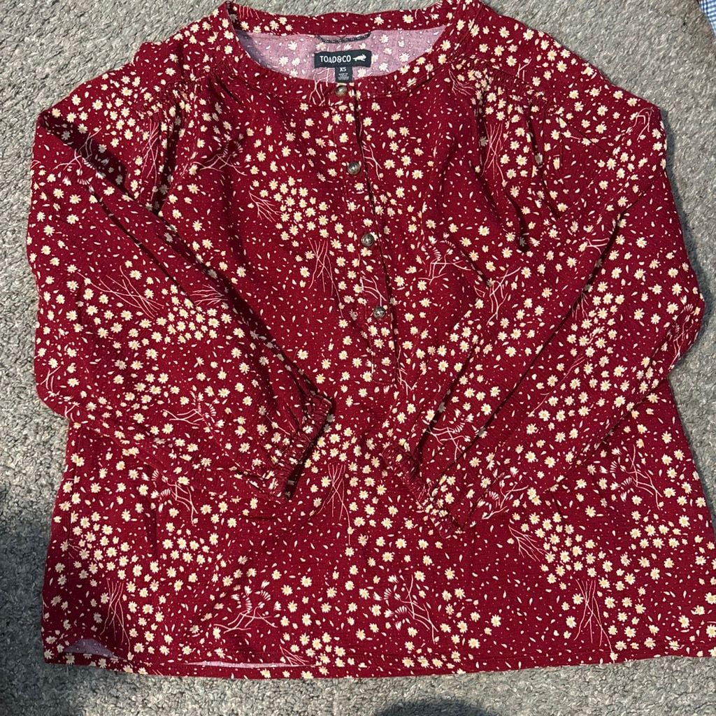 Toad&Co Long Sleeve Blouse Size XS Red Floral 4