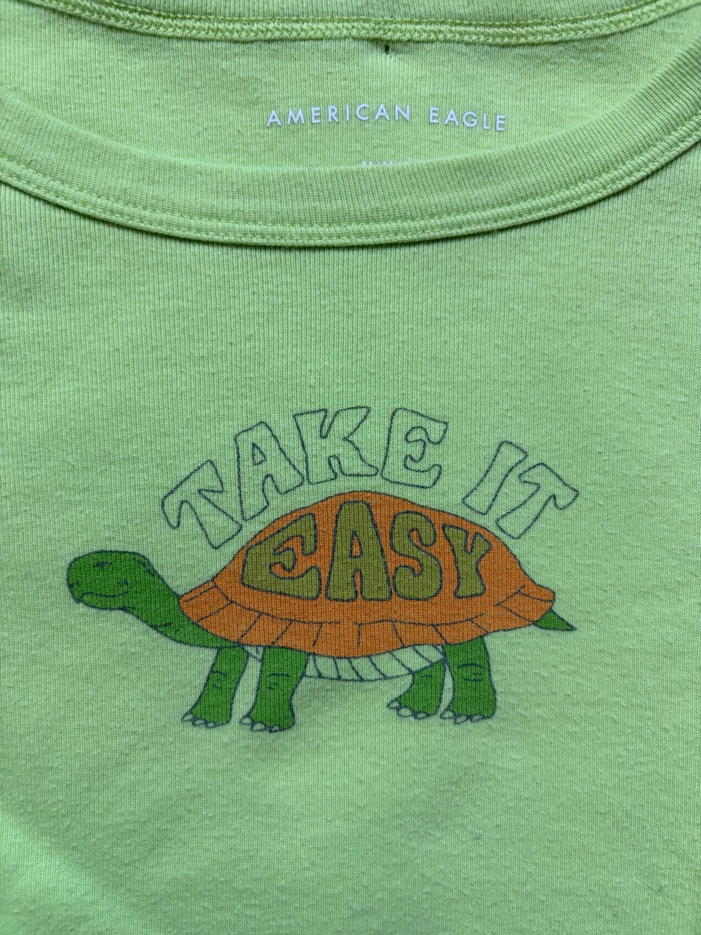 American Eagle Green Ribbed Turtle Baby Tee Size M Y2K Crop Top 3