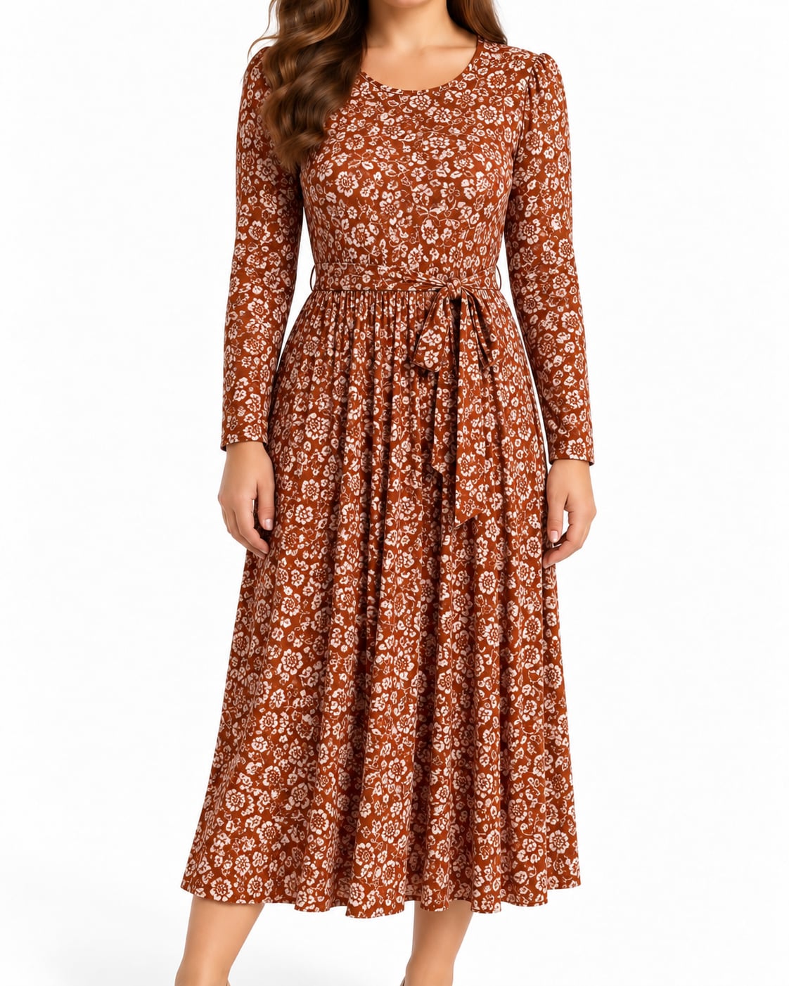 Lark + Grey Mocha Brown Floral Long Sleeve Maxi Dress size XL 2