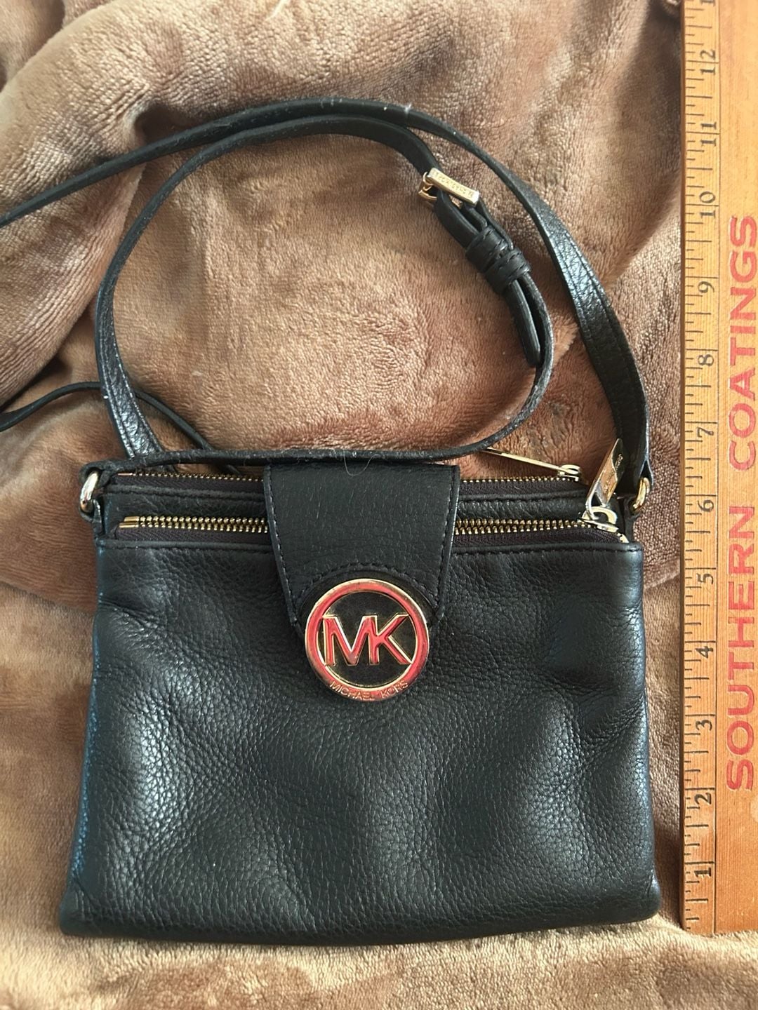 Michael Kors Black Leather Crossbody Bag Gold Hardware 2