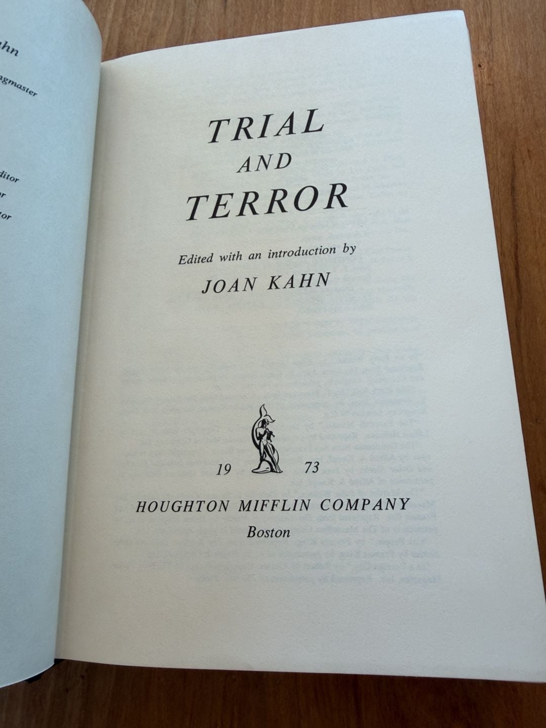 Trial and Terror first edition Edited by Joan Kahn 1973 Houghton Mifflin Hardcover 3