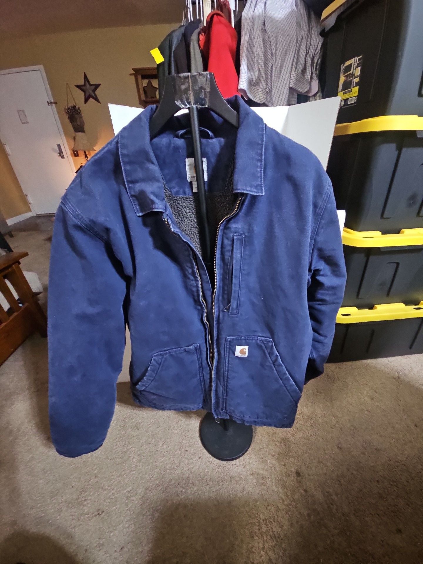 Carhartt Detroit Jacket Size M Blue Sherpa Lined Canvas Workwear 2
