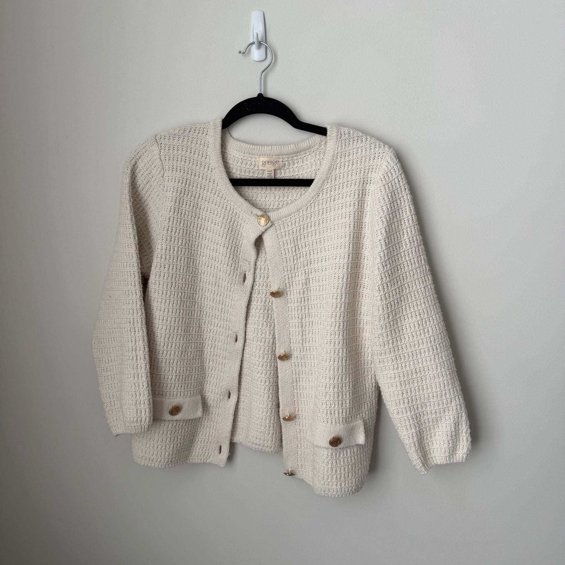 Greige Cardigan Size M Off-White Gold Button Knit Sweater 2