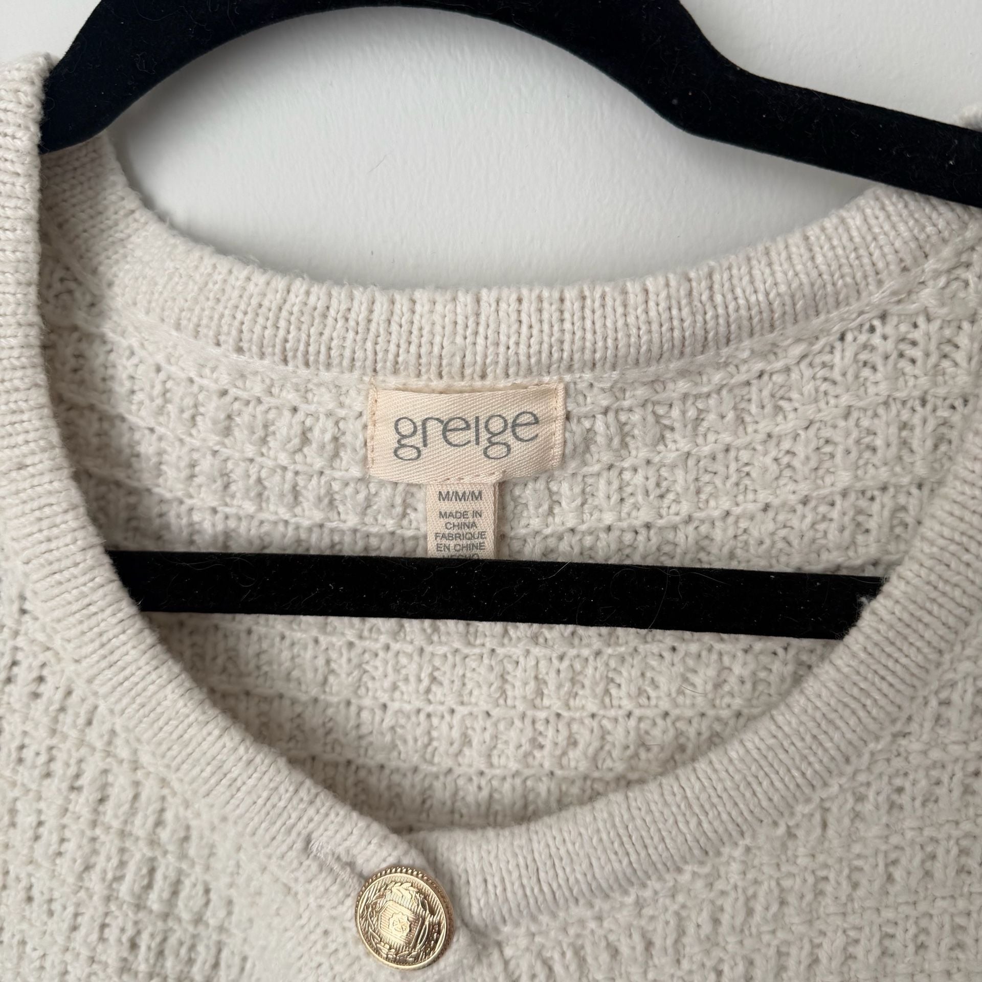 Greige Cardigan Size M Off-White Gold Button Knit Sweater 3