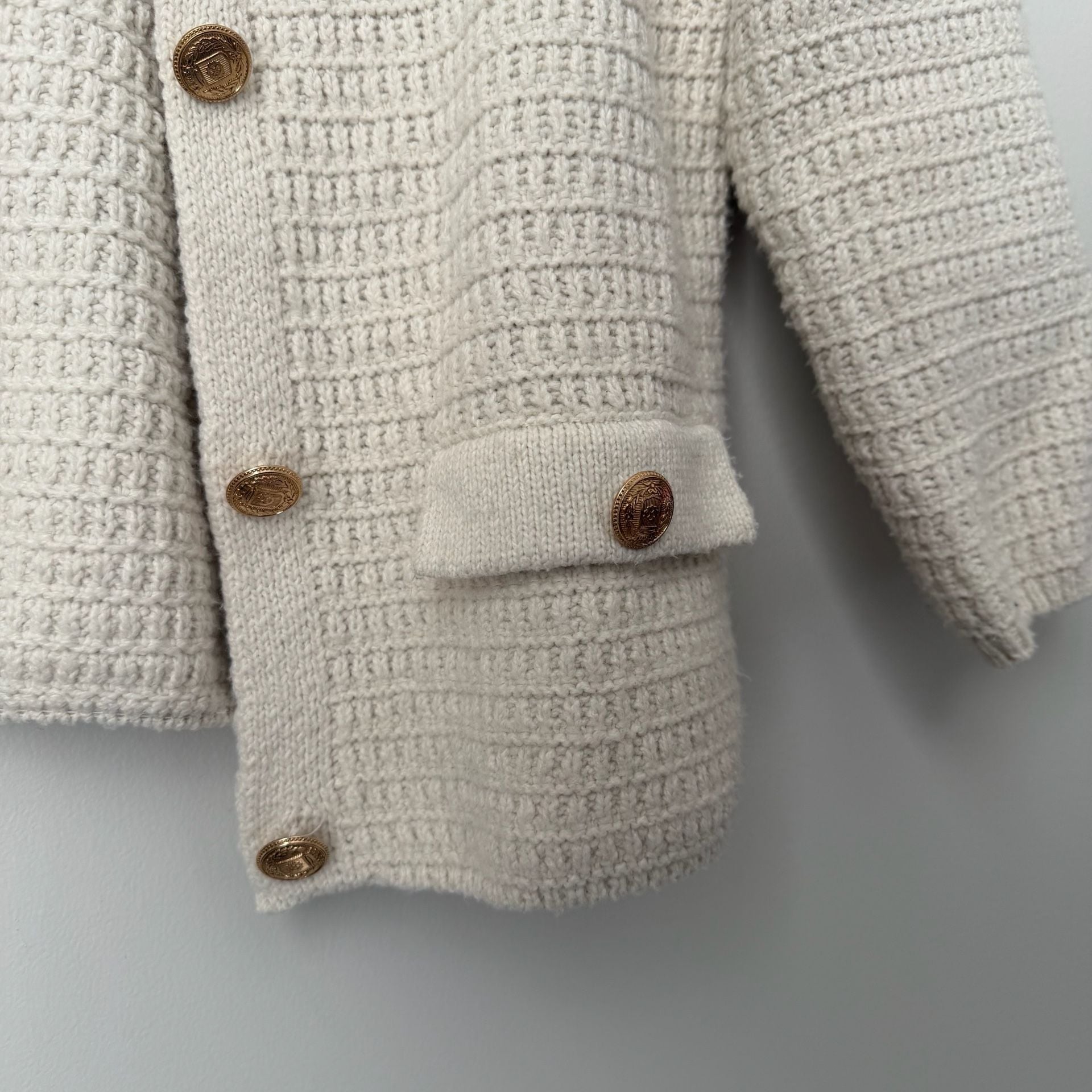 Greige Cardigan Size M Off-White Gold Button Knit Sweater 4