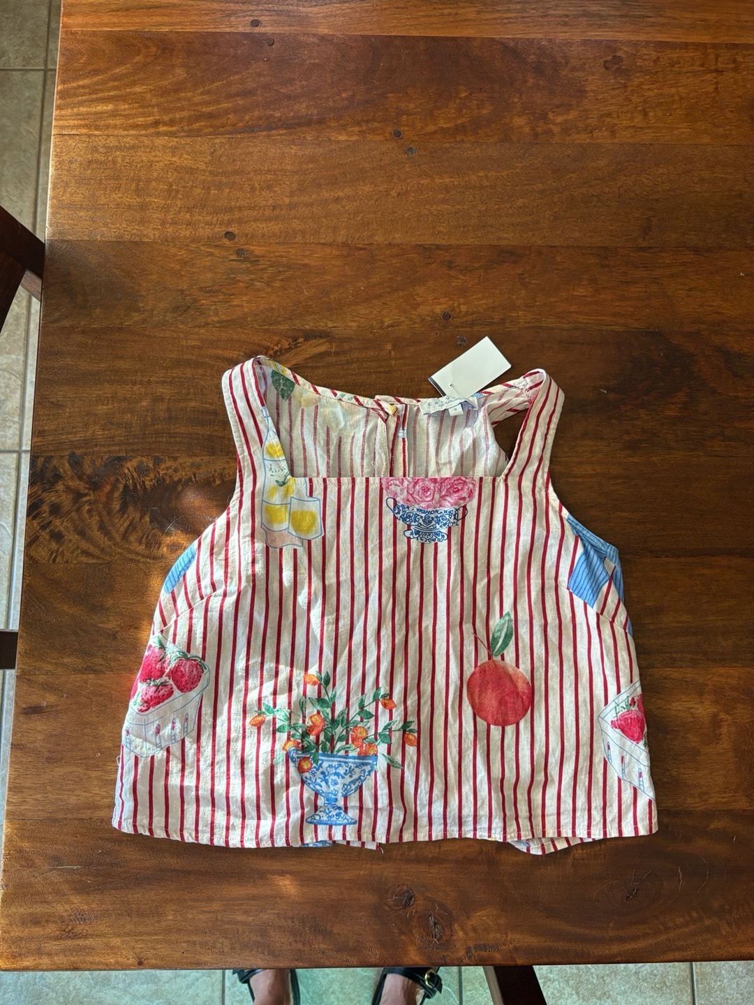 Calypso St Barth Tank Top Size S Red Stripe Fruit Print Linen Rayon 2