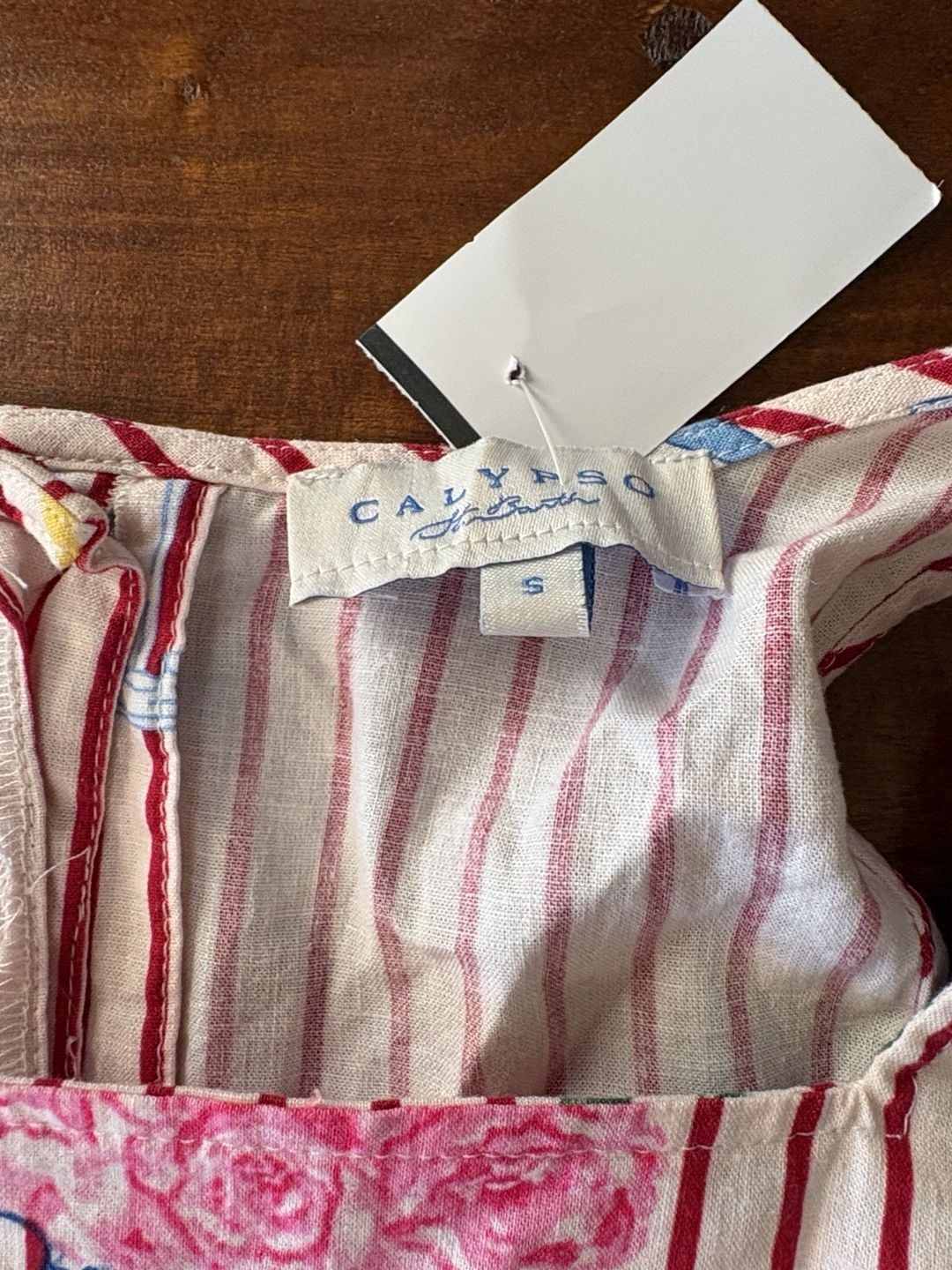 Calypso St Barth Tank Top Size S Red Stripe Fruit Print Linen Rayon 3