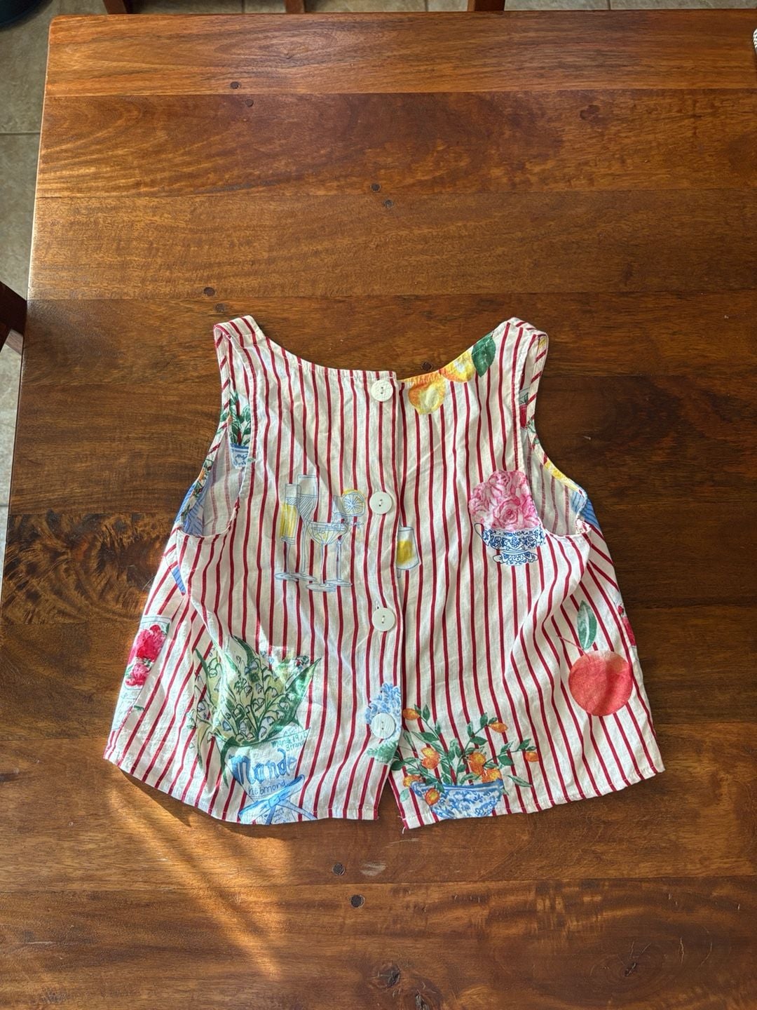 Calypso St Barth Tank Top Size S Red Stripe Fruit Print Linen Rayon 5