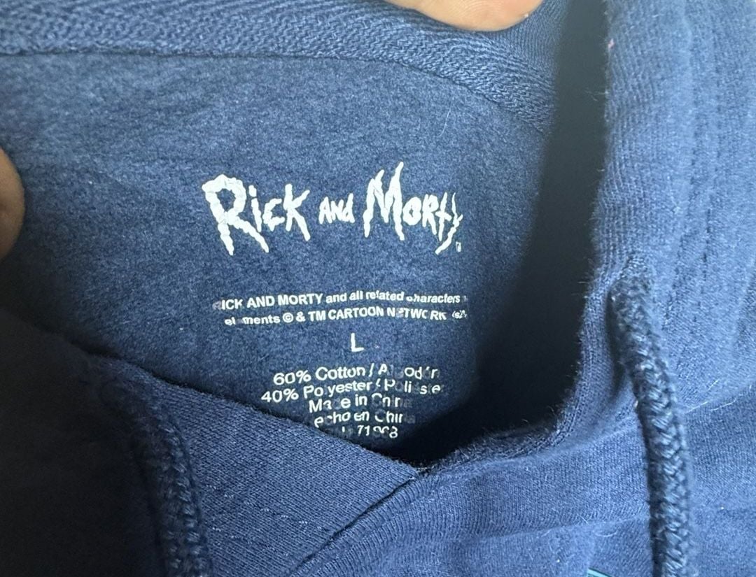 Rick And Morty Hoodie Size L Blue Graphic Spaceship Pullover 6