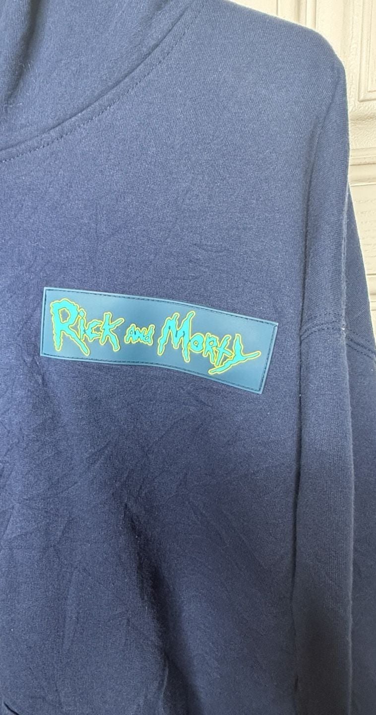 Rick And Morty Hoodie Size L Blue Graphic Spaceship Pullover 3