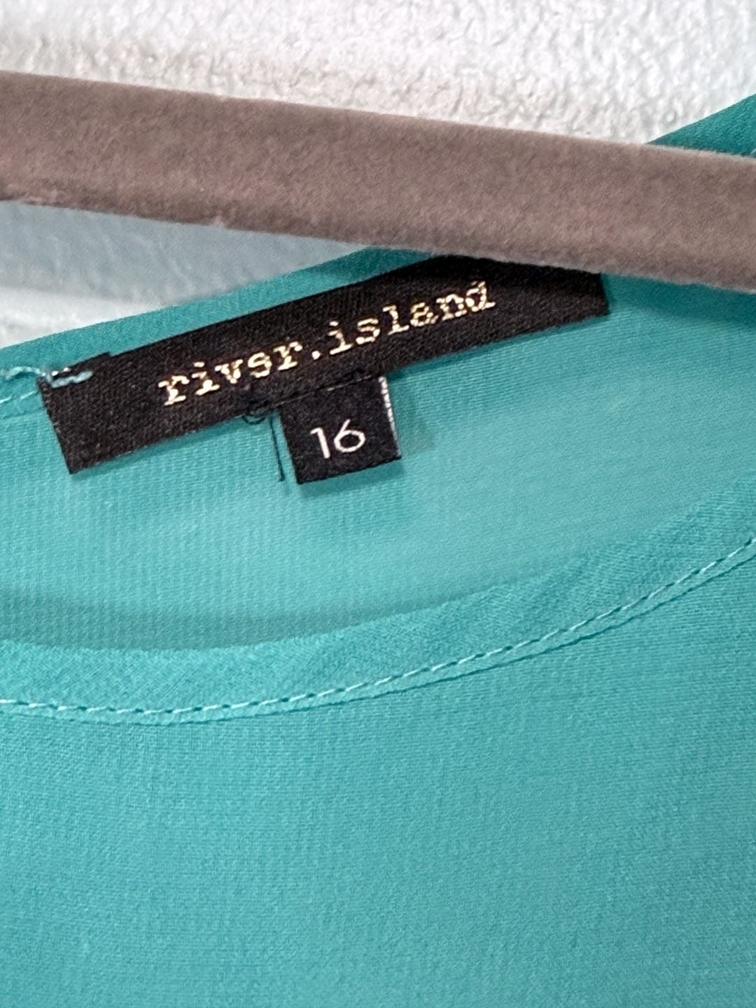 River Island Blouse Size 16 Teal Green Chiffon Short Sleeve Open Back 6