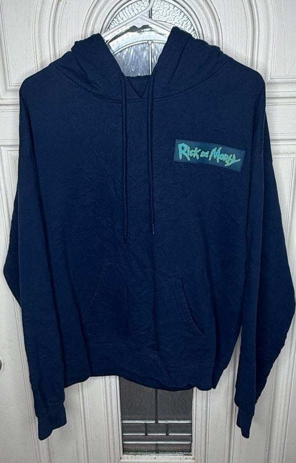 Rick And Morty Hoodie Size L Blue Graphic Spaceship Pullover 2