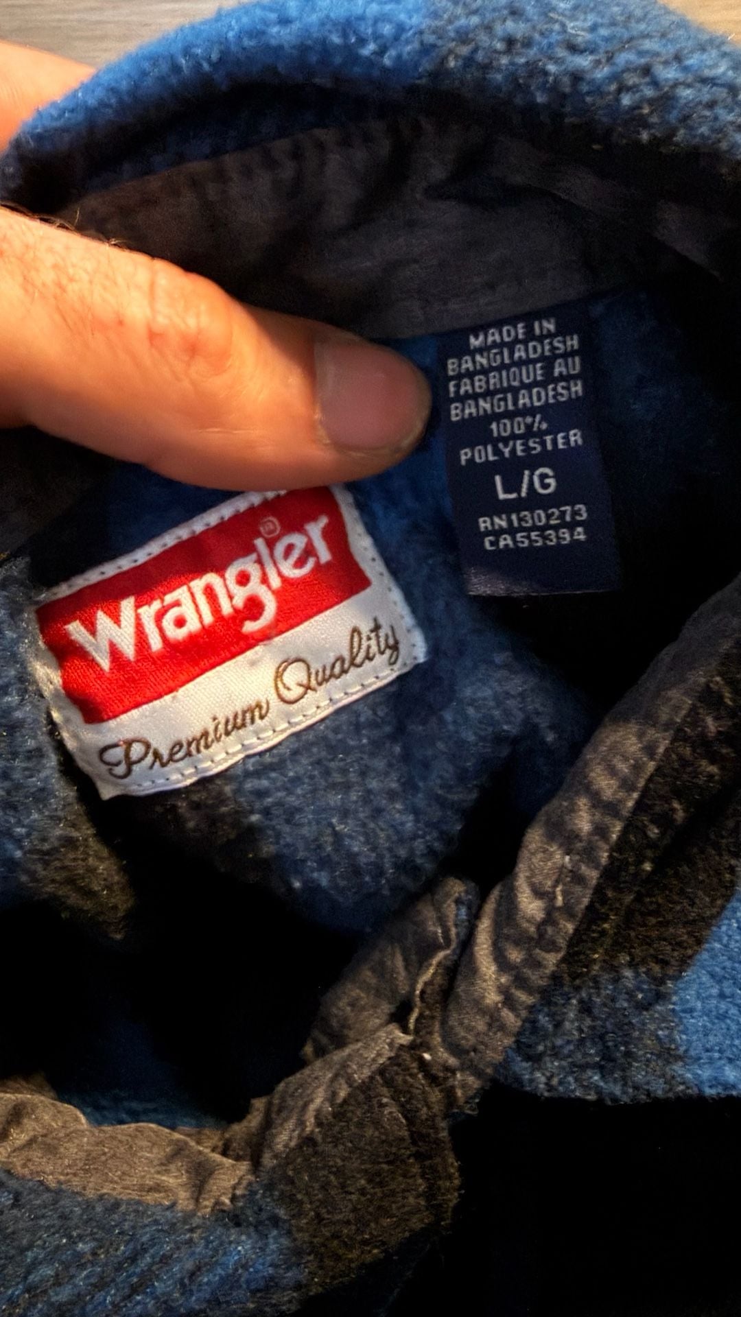 Wrangler Fleece Button Up Shirt Size L Blue Black Plaid Buffalo Check 2