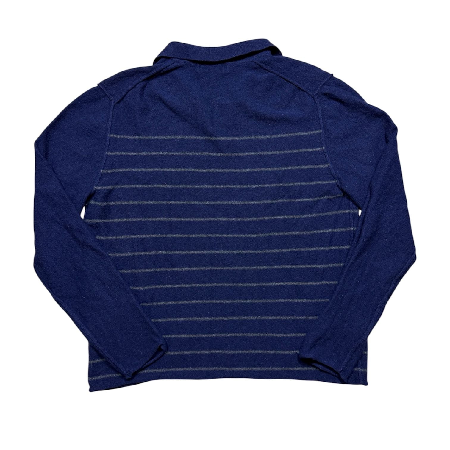 Banana Republic Polo Sweater Size L Blue Striped lambs wool/Cashmere 3