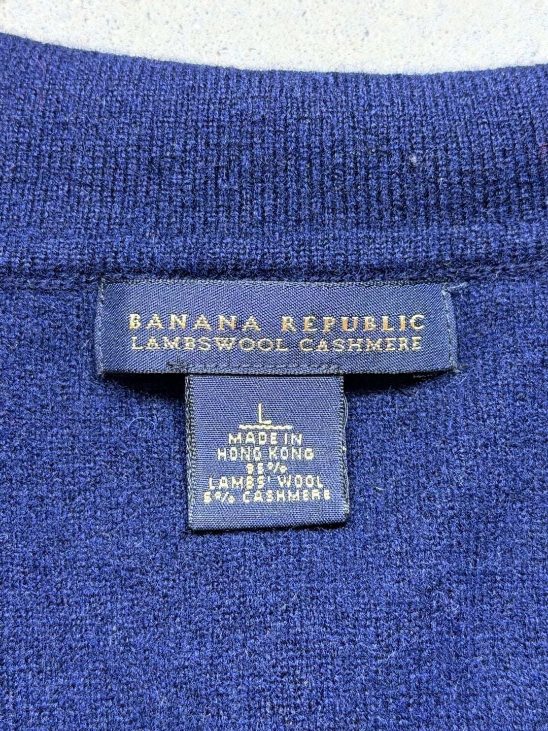 Banana Republic Polo Sweater Size L Blue Striped lambs wool/Cashmere 4