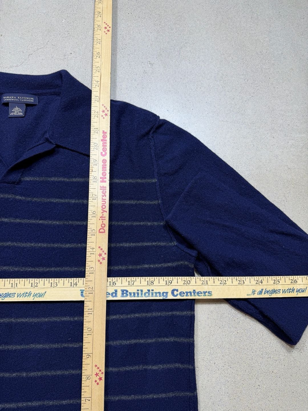 Banana Republic Polo Sweater Size L Blue Striped lambs wool/Cashmere 5