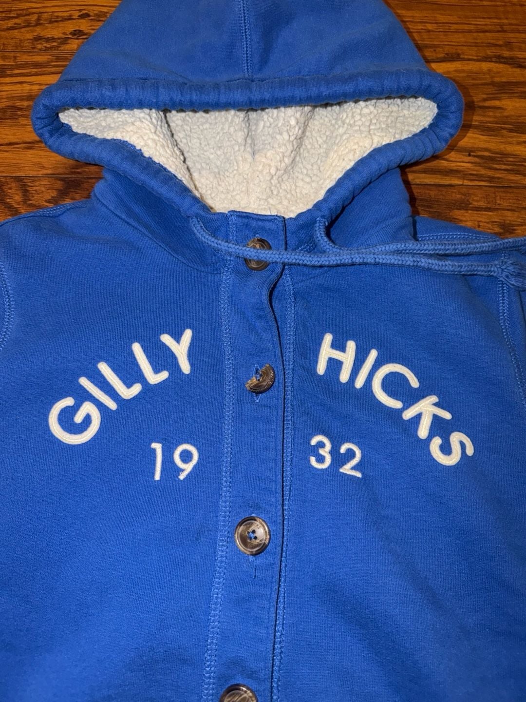 Y2K style Gilly Hicks 1932 Sherpa Lined Button Hoodie Blue 3