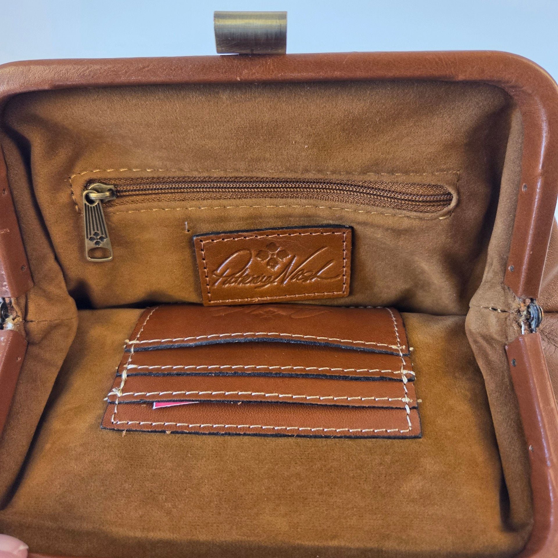 Patricia Nash Gracchi Tooled Leather Frame Satchel Bag Florence Tan Pre-owned 13