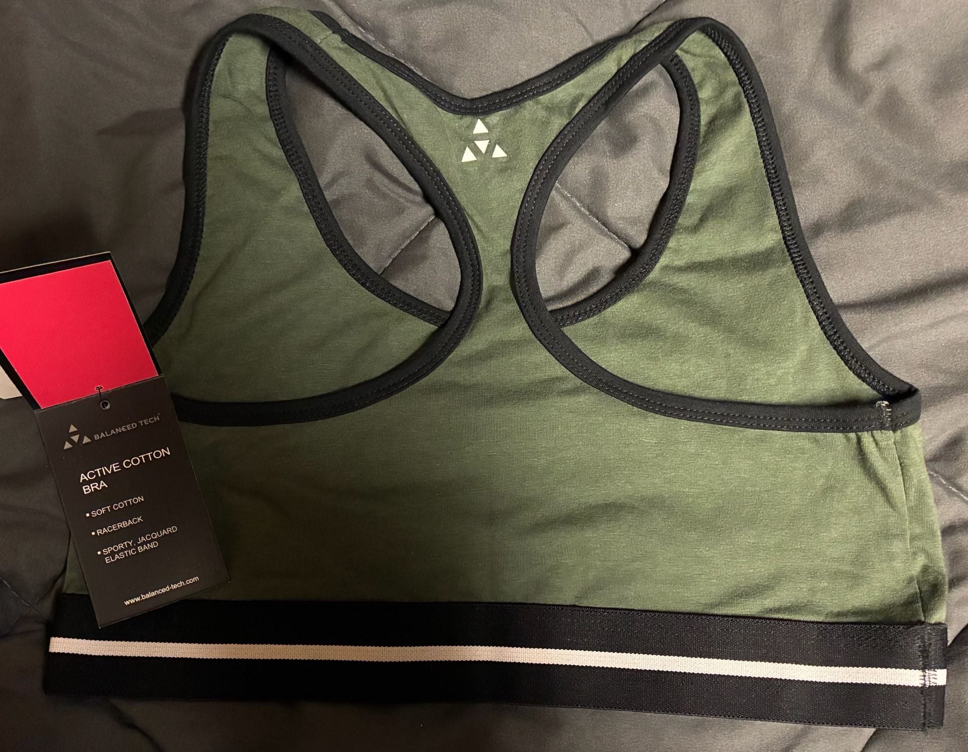 Balanced Tech Active Cotton Racerback Bra Size M Thyme Green 5