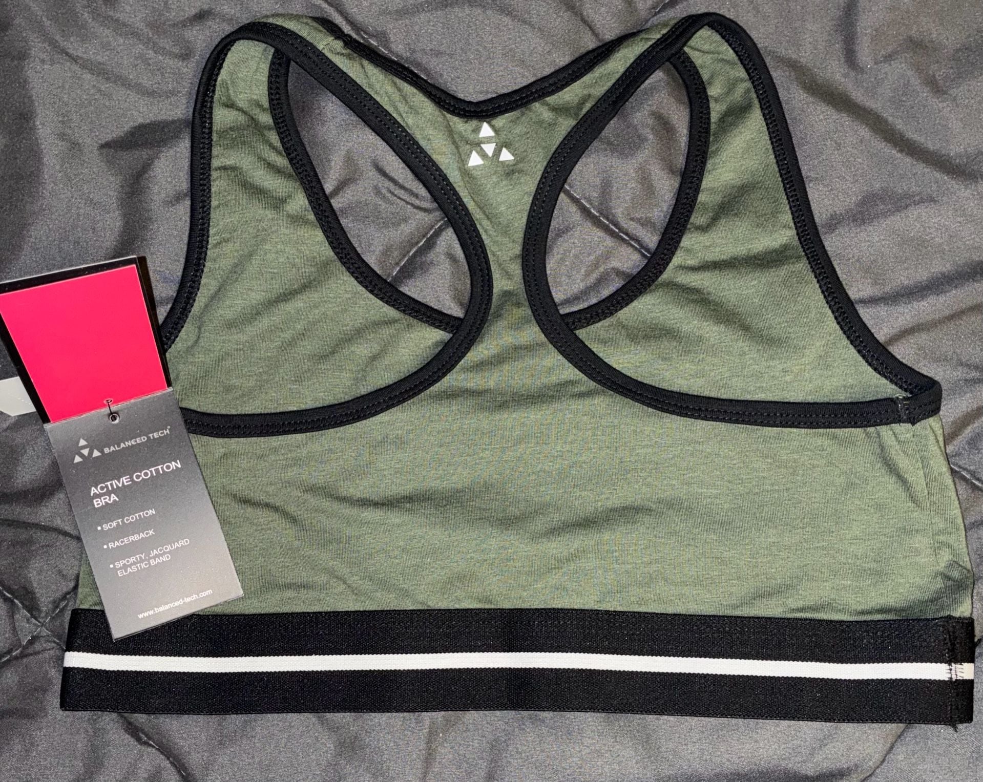 Balanced Tech Active Cotton Racerback Bra Size M Thyme Green 6