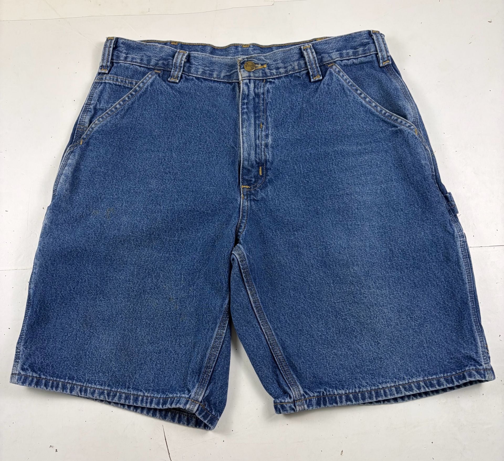 Carhartt Denim Utility Shorts Blue Cotton Workwear Size 32” waist (OF) *light stain 2