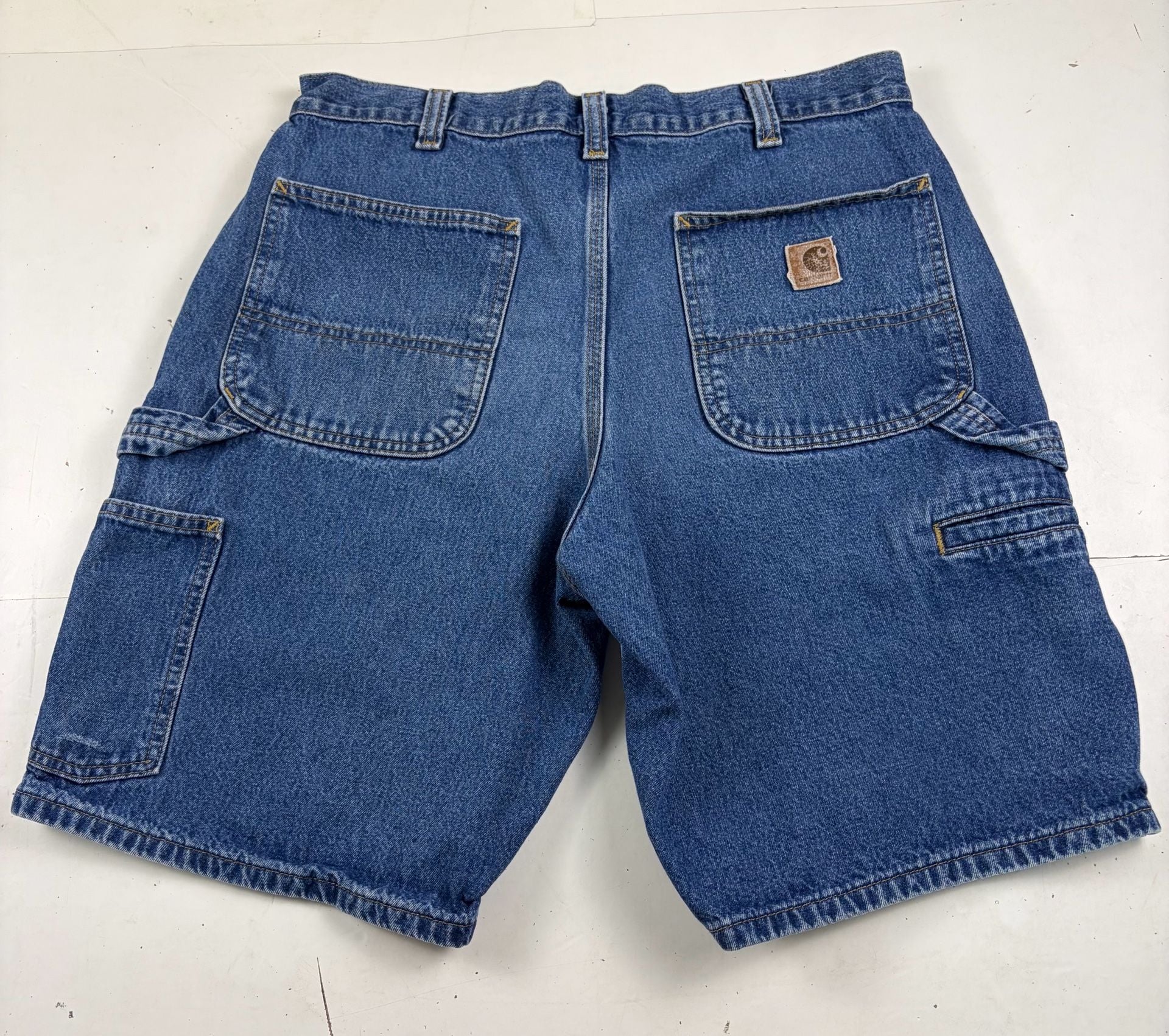 Carhartt Denim Utility Shorts Blue Cotton Workwear Size 32” waist (OF) *light stain 11