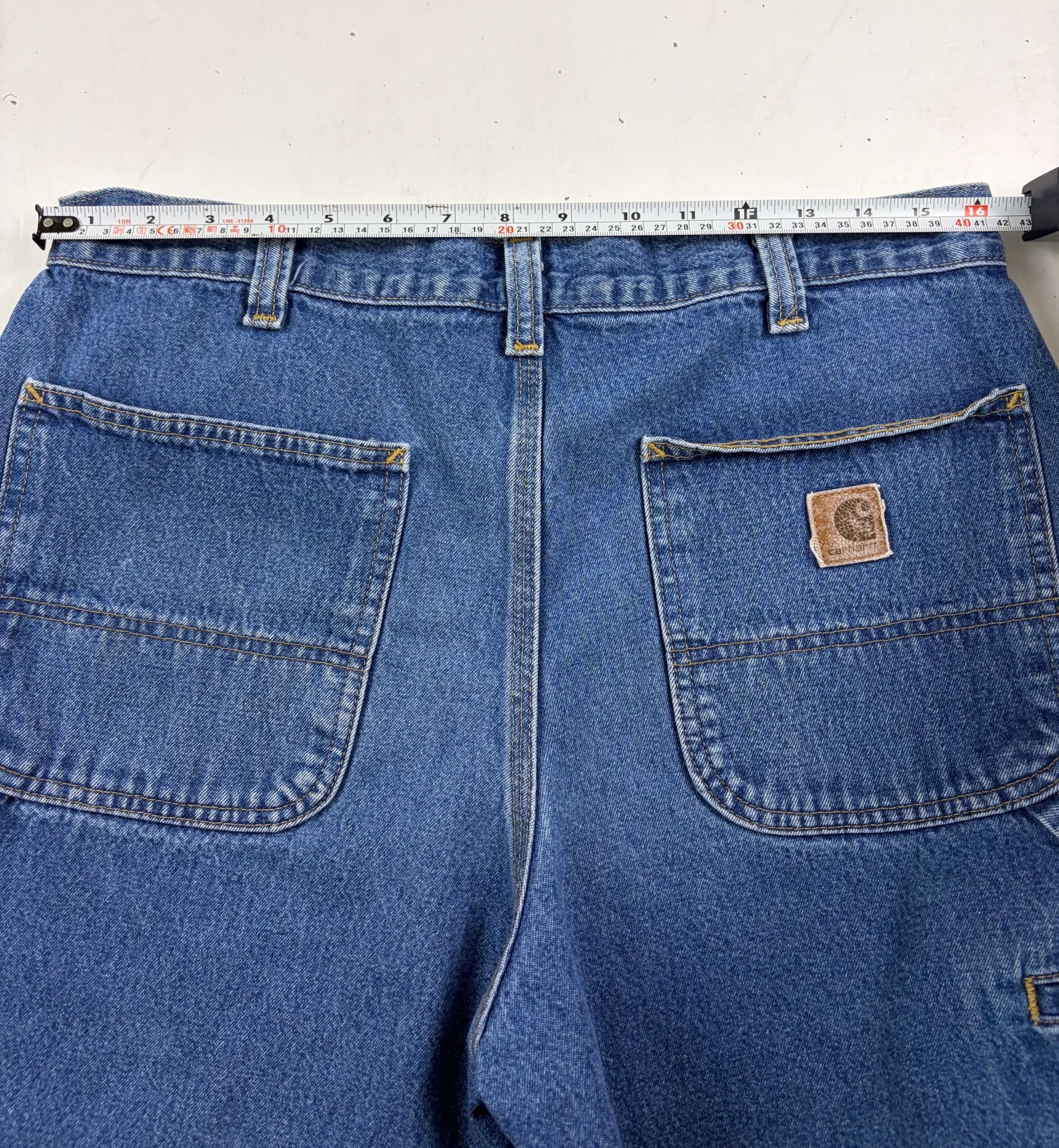 Carhartt Denim Utility Shorts Blue Cotton Workwear Size 32” waist (OF) *light stain 14