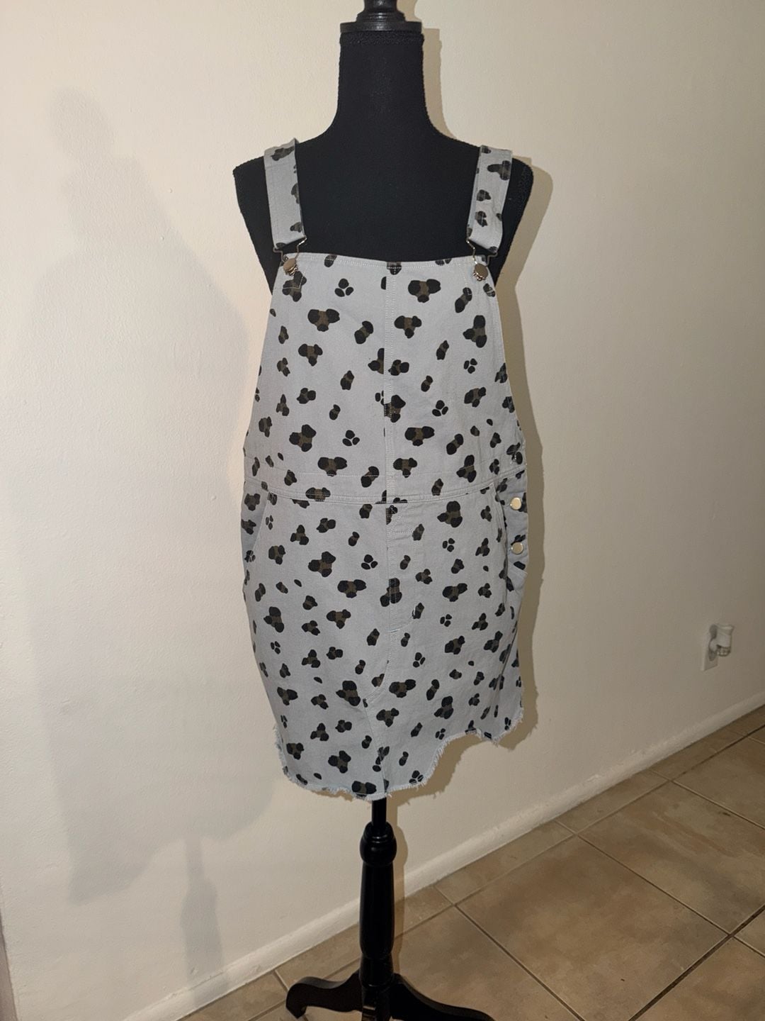 Leopard Print Denim Overall Dress Size S 3