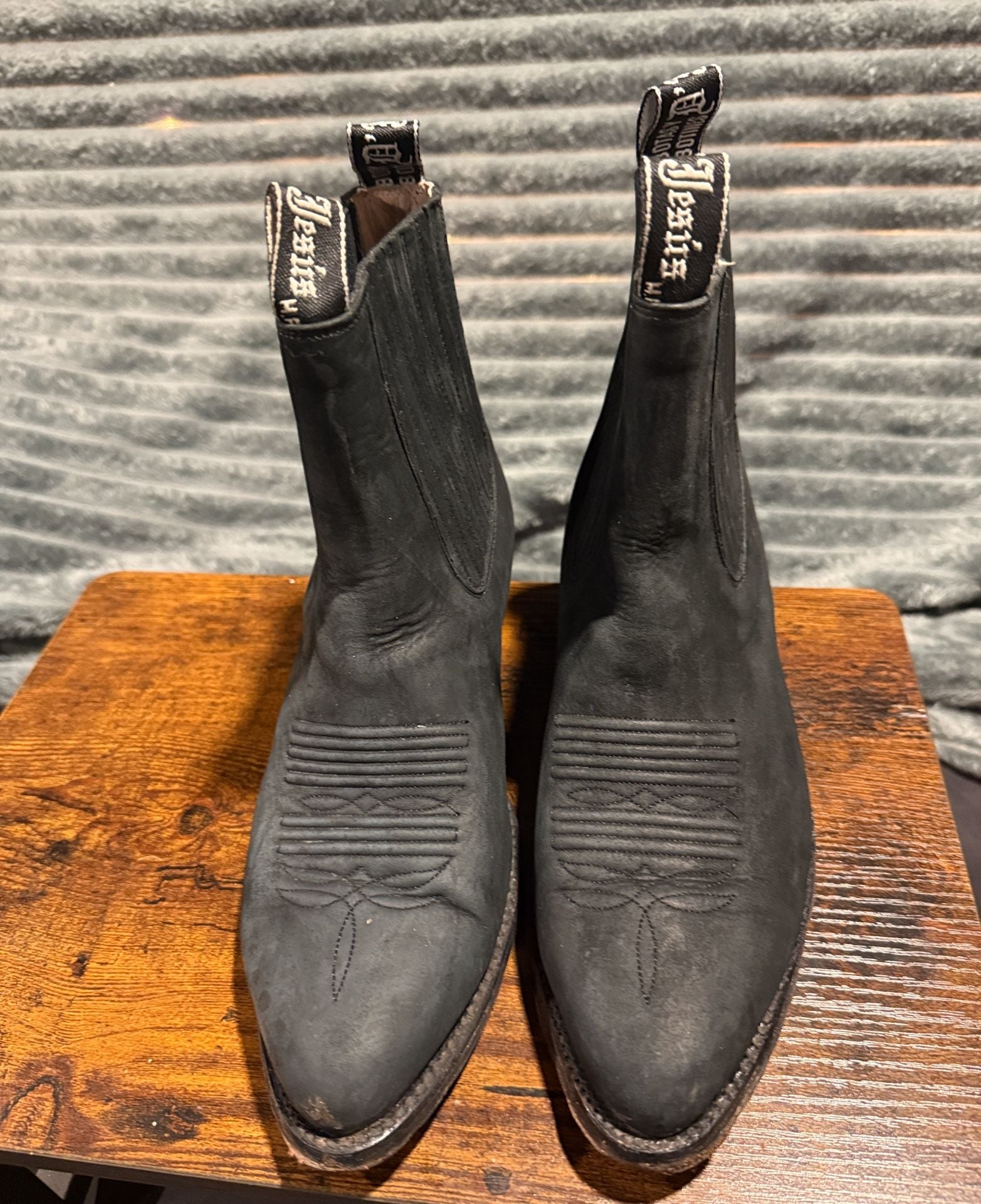 Botas Jaca Western Chelsea Boots Black Leather Pointed Toe Pull Tabs 3