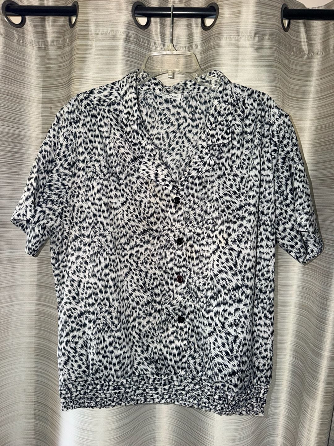 Joanna Vintage Short Sleeve Blouse Black White Animal Print Made in USA 2