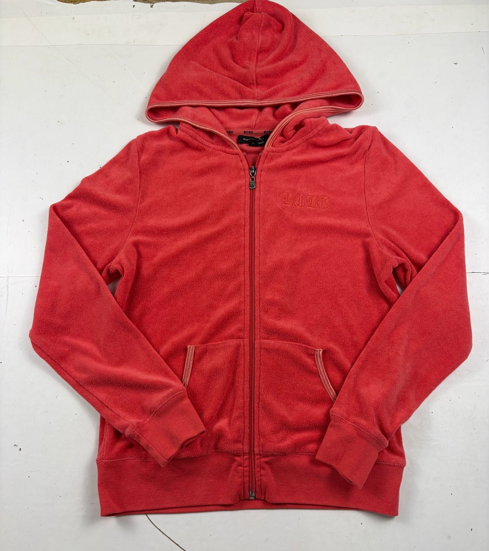 BCBG Max Azria Full Zip Hoodie Red Velour Size M (OF) 2