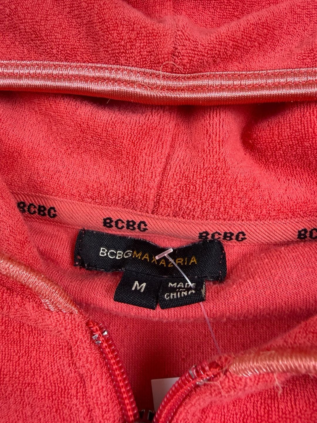 BCBG Max Azria Full Zip Hoodie Red Velour Size M (OF) 3