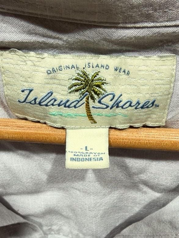 Island Shores Button-Down Shirt Size L Gray Palm Tree Rayon Short Sleeve 3