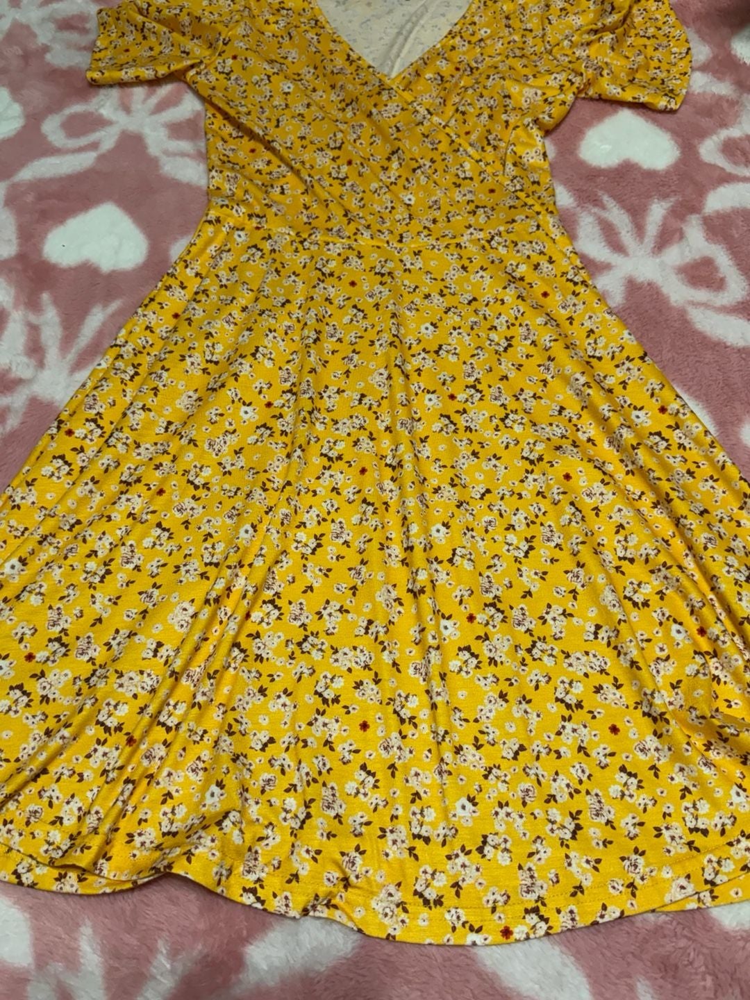 Fensace Floral Dress Size S Yellow Wrap V-Neck Short Sleeve 4