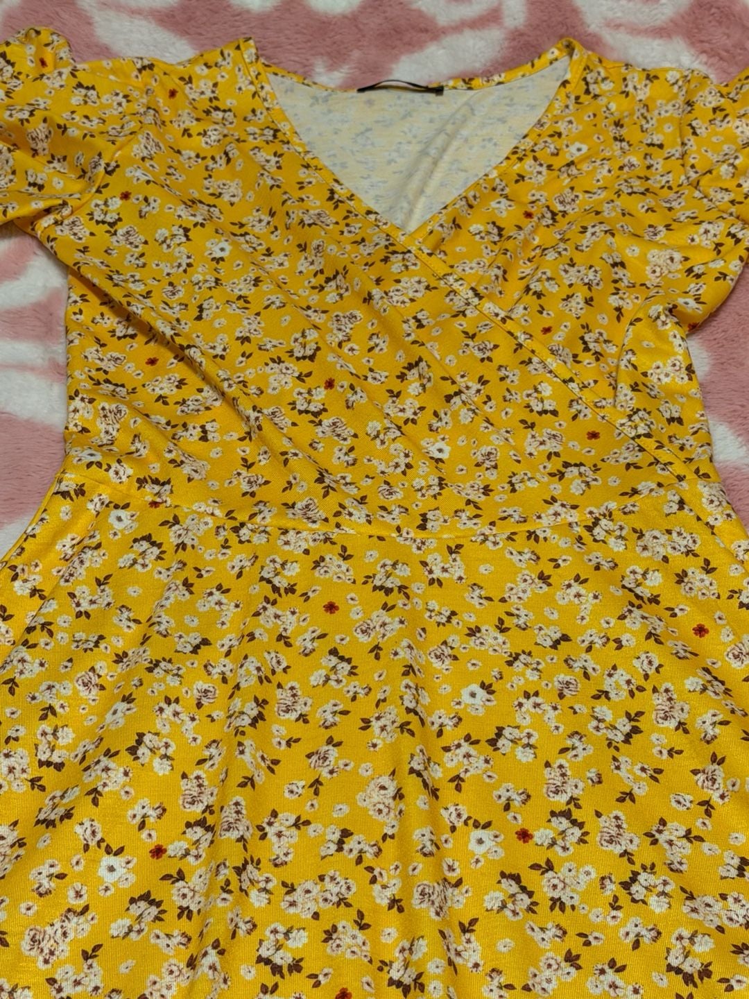 Fensace Floral Dress Size S Yellow Wrap V-Neck Short Sleeve 5