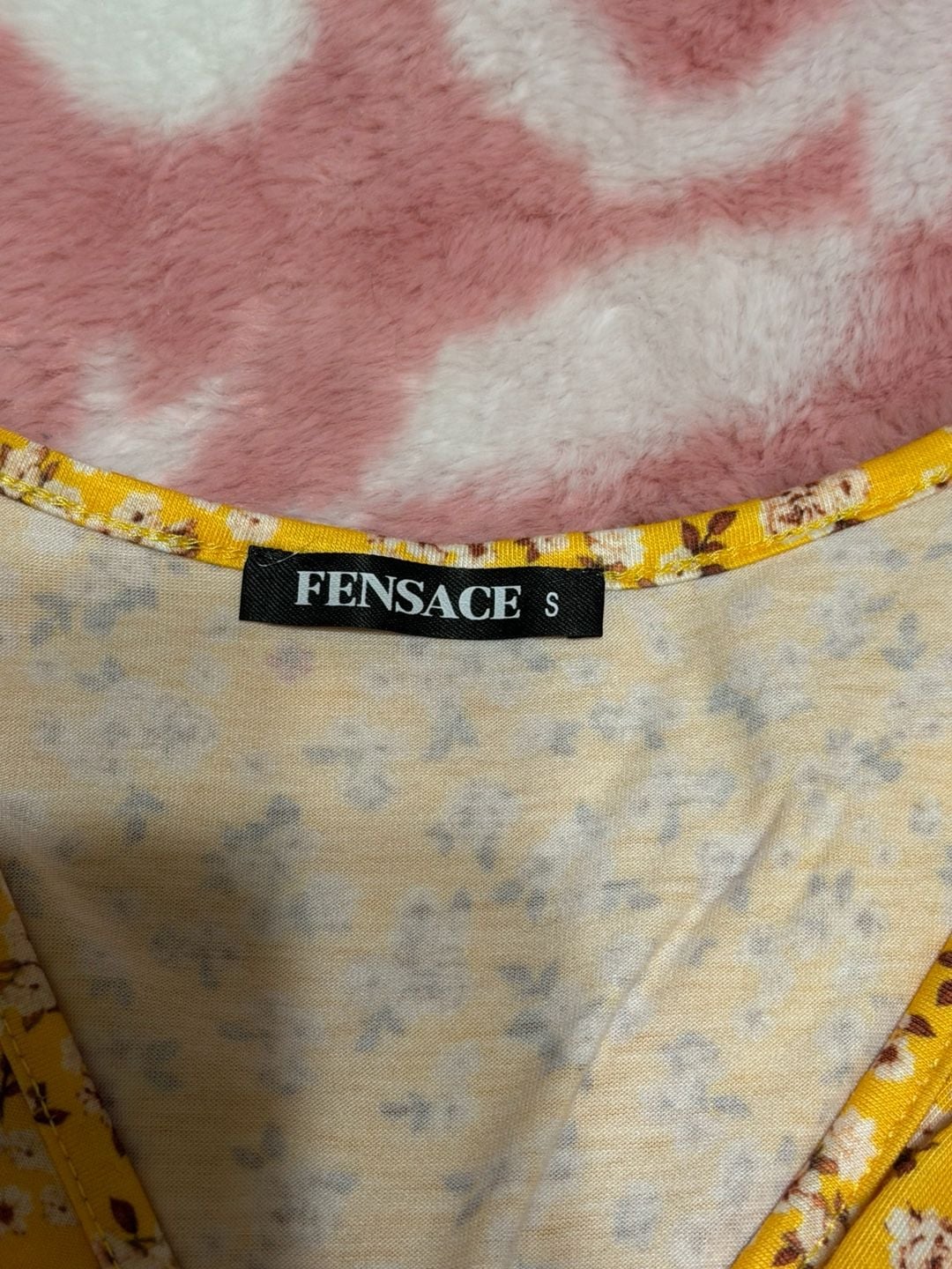 Fensace Floral Dress Size S Yellow Wrap V-Neck Short Sleeve 6
