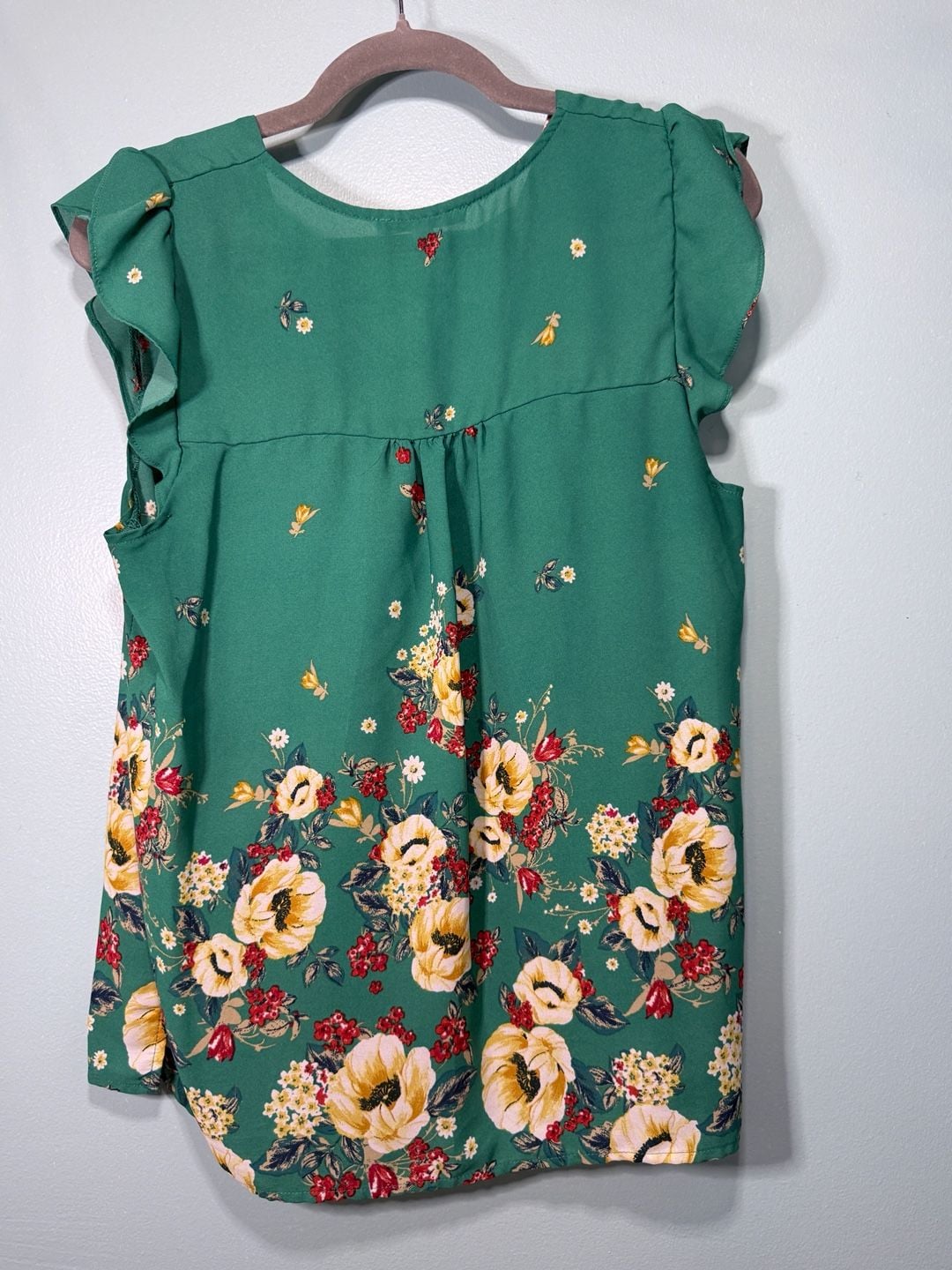 Crescent & Willoughby Blouse Size L Green Floral Criss Cross Neck 5