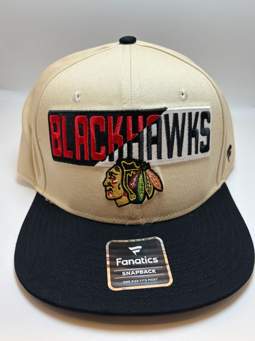 Fanatics Chicago Blackhawks Snapback Hat One Size Fits Most Cream Black NHL 3