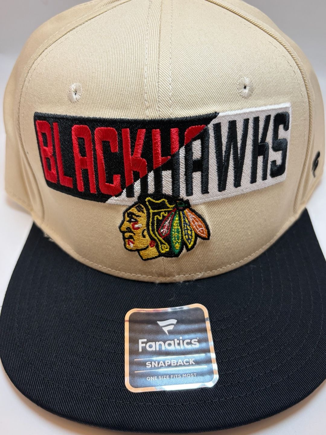 Fanatics Chicago Blackhawks Snapback Hat One Size Fits Most Cream Black NHL 4